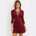 Women's Cross-Tie Strap Long-Sleeve Casual Dress