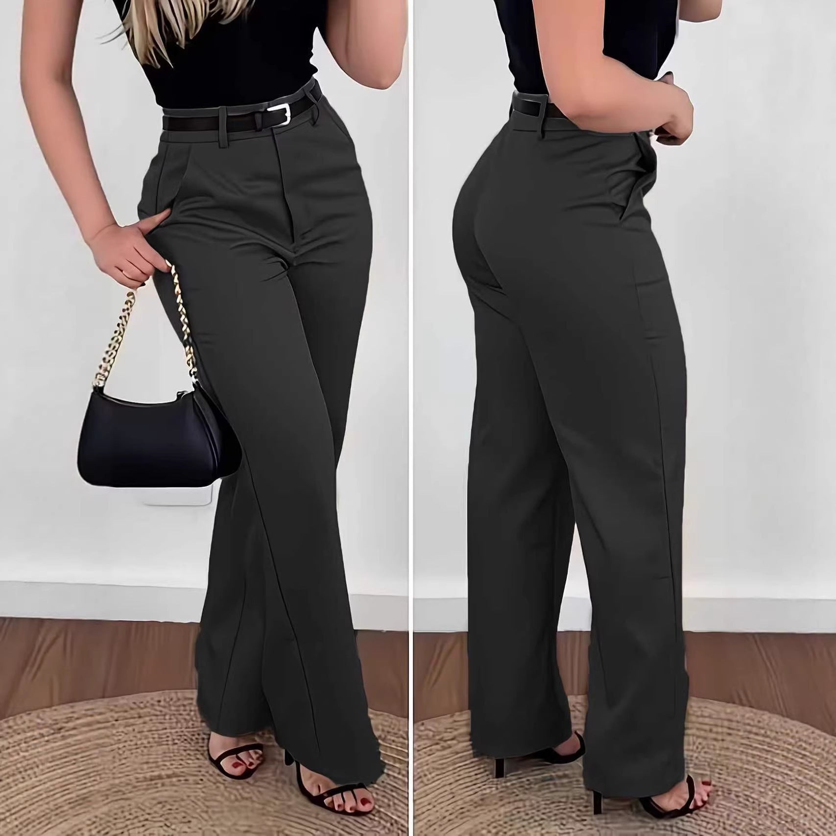 Women's Solid-Colored Casual Loose Wide-Leg Pants