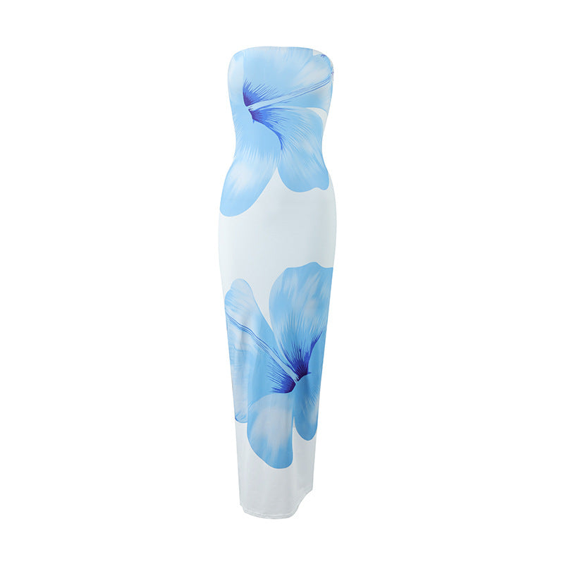 Womens Casual All-Match Fashionable Elegant Sexy Tube Dress Slim-Fit Long Dress