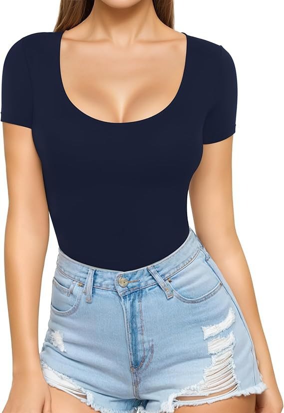 Crew-neck Short-sleeve Slim-fit Pullover T-shirt Slim Top