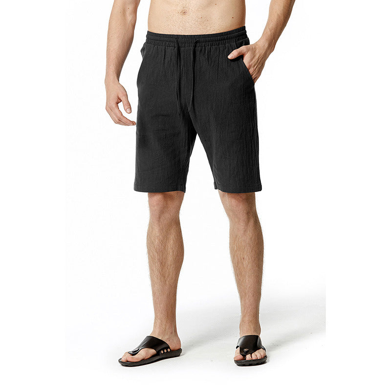 Men's Solid Color Cotton And Linen Casual Beach Pants