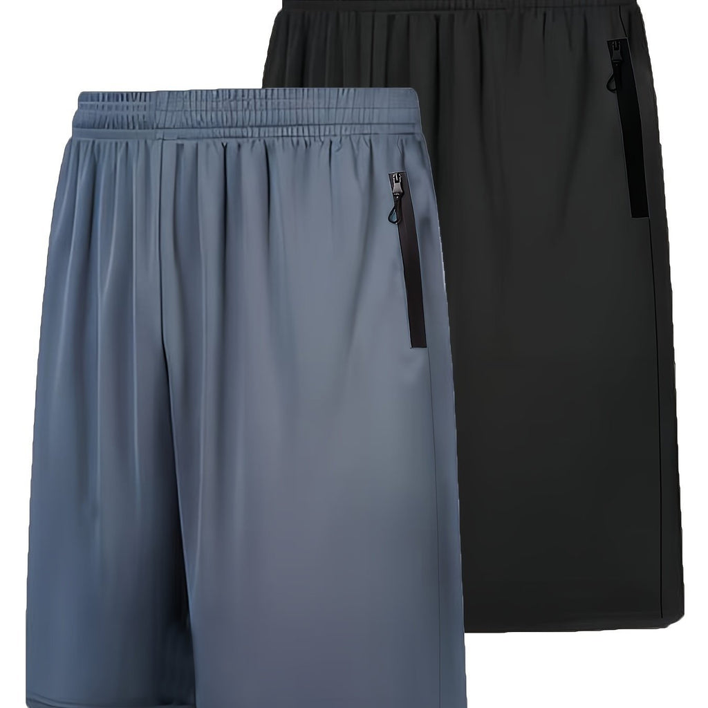 2PCs Quick-drying Men's Sports Shorts With Elastic Waist Belt