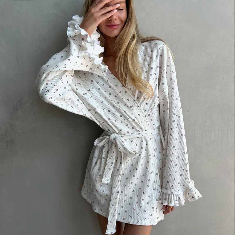 Women's Home Leisure Printed Long-Sleeve Nightgown