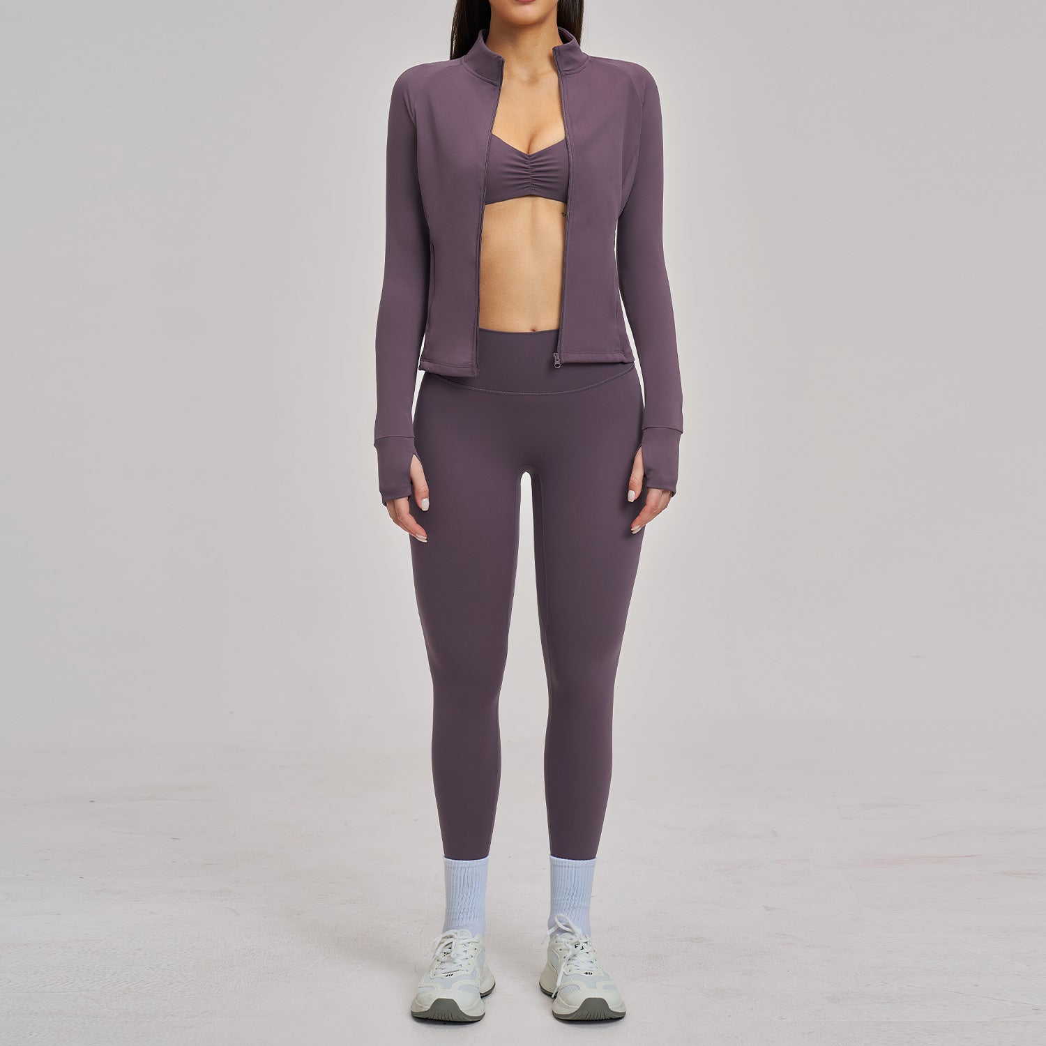 Brushed Zipper Casual Set For Women