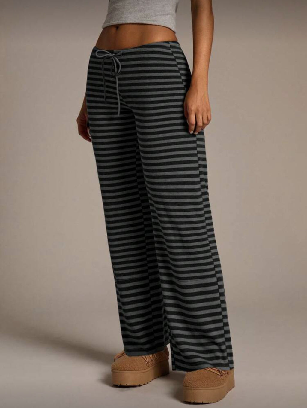 SpringSummer Womens Fashion Striped Casual All-Match Wide-Leg Flared Trousers
