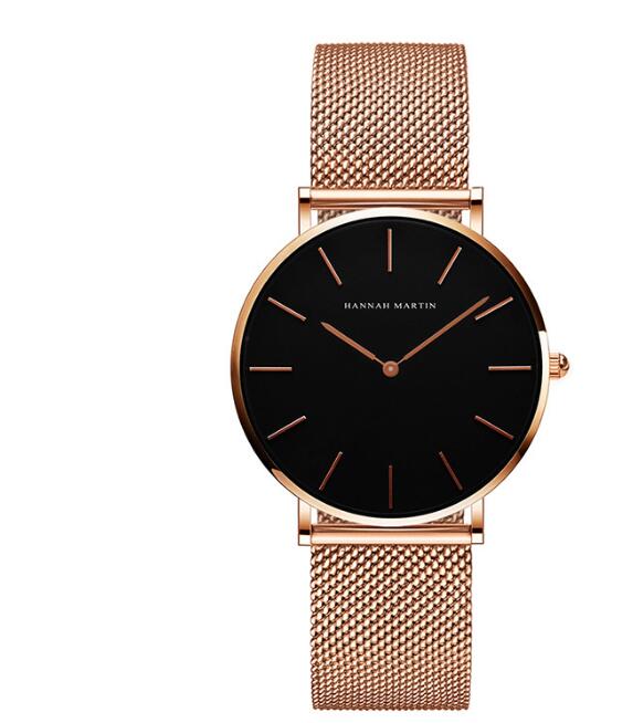 Japan Quartz Movement High Quality 36mm hannah Martin Women Stainless Steel Mesh Rose Gold Waterproof Ladies Watch
