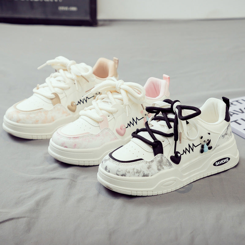 Womens White Sneakers Versatile Sporty Dad Shoes With Thick Soles