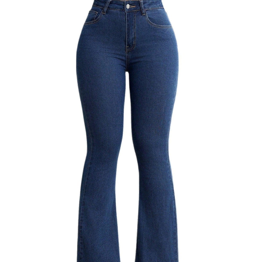 New Style All-Match Elastic High-Waist Flared Denim Jeans For European And American Girls