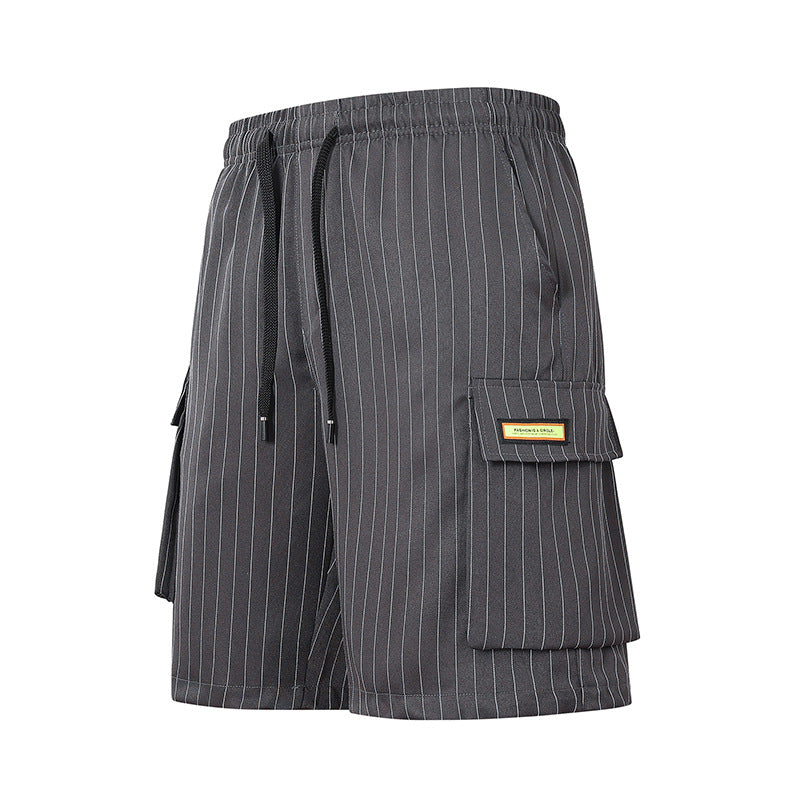 Chinese Style Summer Striped Casual Shorts Men's Loose Straight Beach Pants Shorts