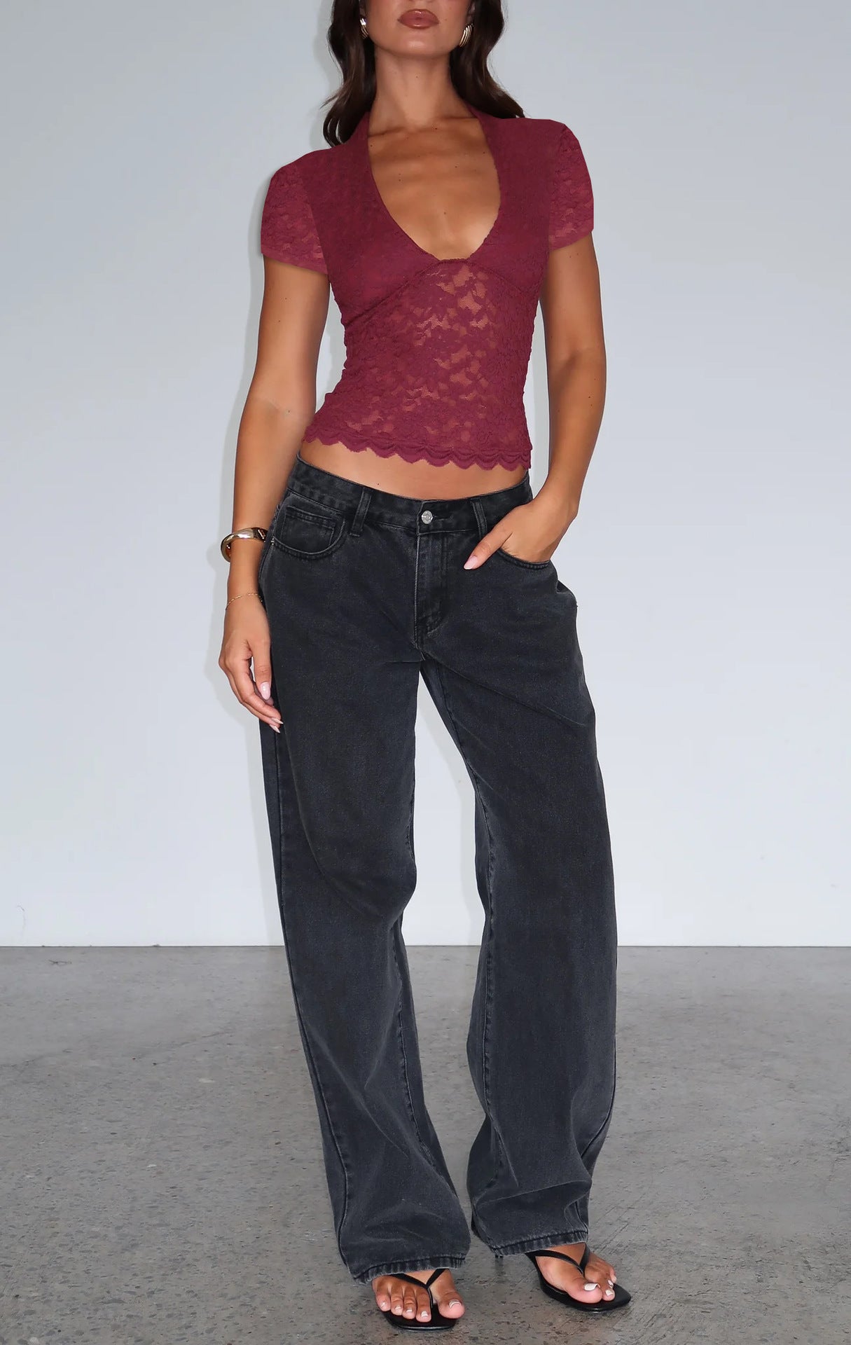 Lacy Slim-fit Bottoming Top Women's Clothing