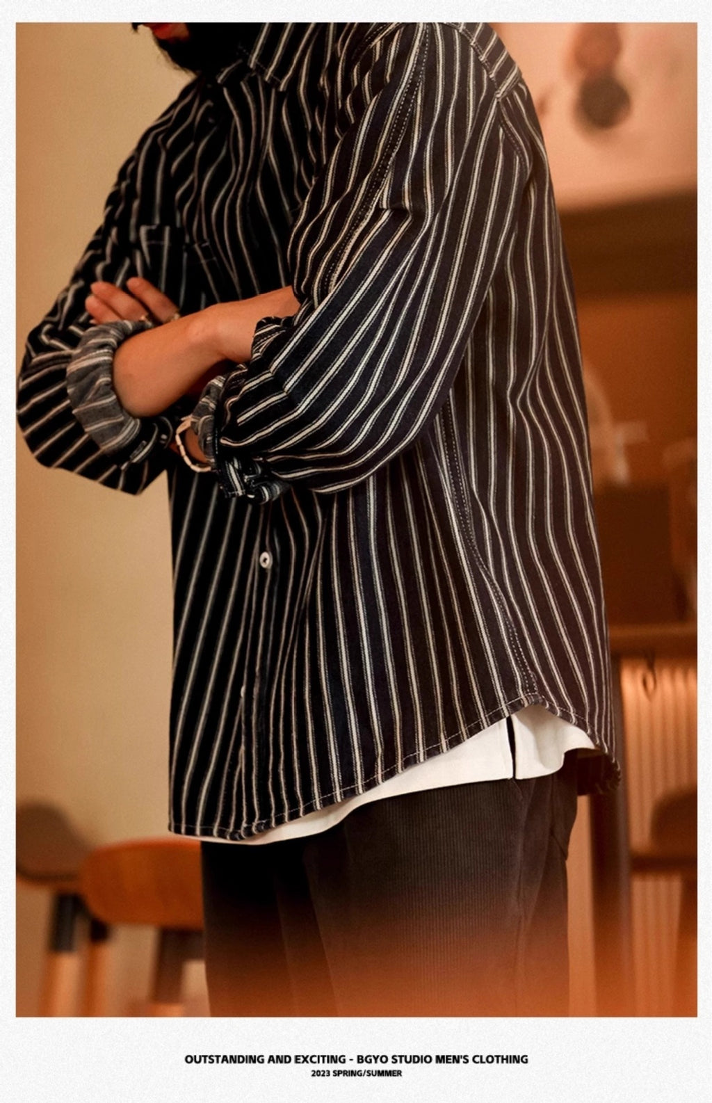 Men's Retro Casual Denim Striped Shirt