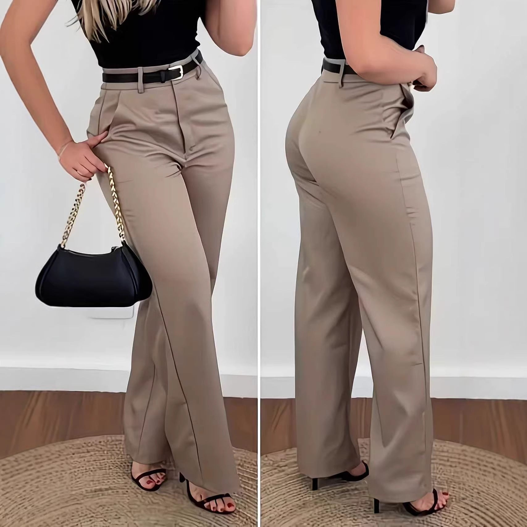 Women's Solid-Colored Casual Loose Wide-Leg Pants