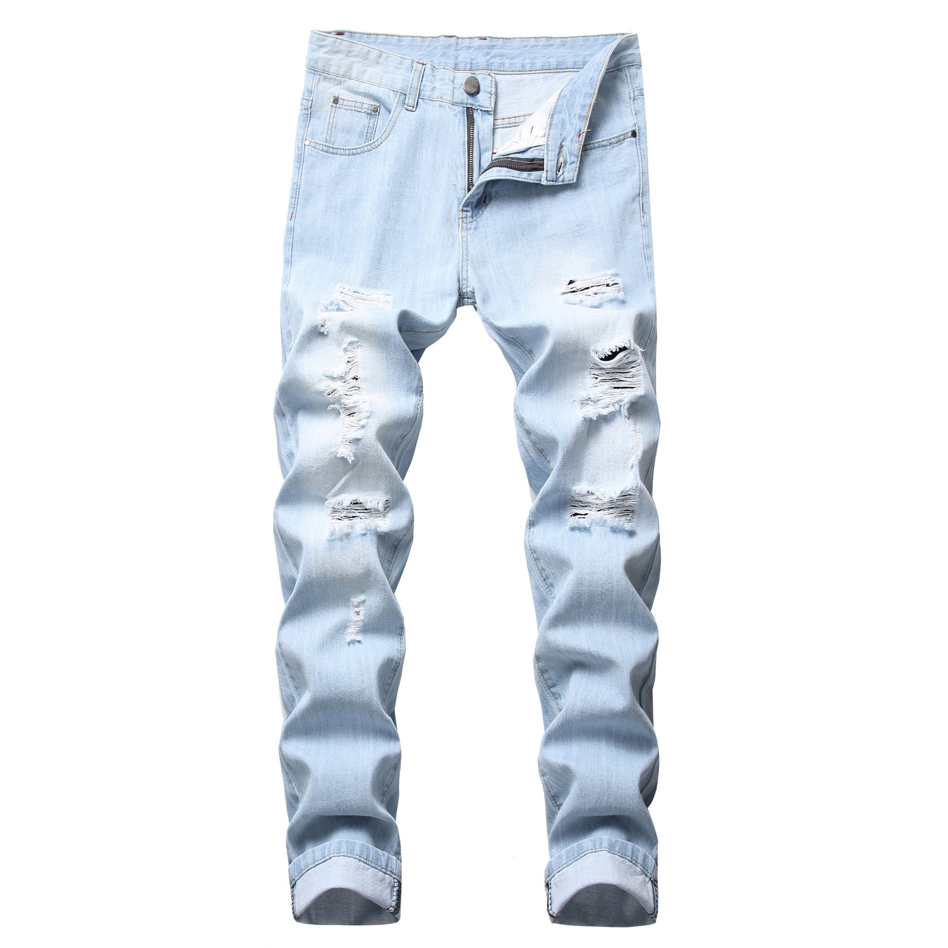 Ripped Fashion Slim-fit Trendy Straight Men's Jeans