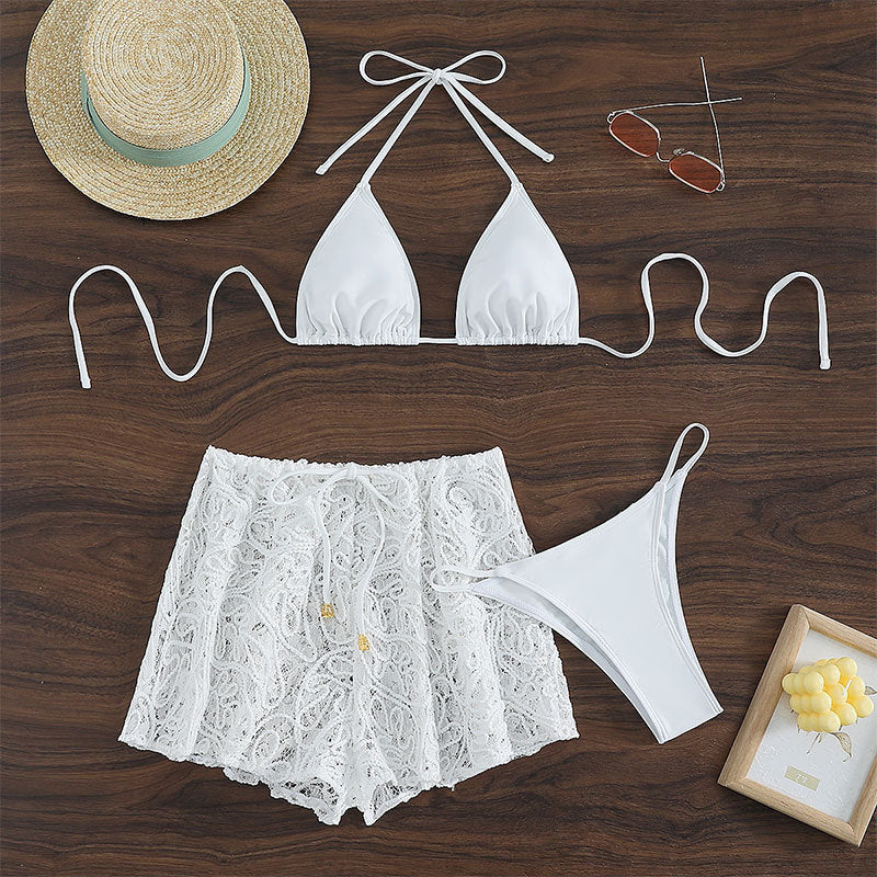 Sheer Mesh Halter-neck Tie-front Push-up Bikini