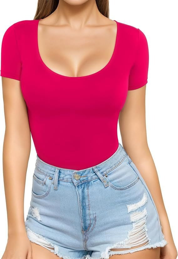 Crew-neck Short-sleeve Slim-fit Pullover T-shirt Slim Top