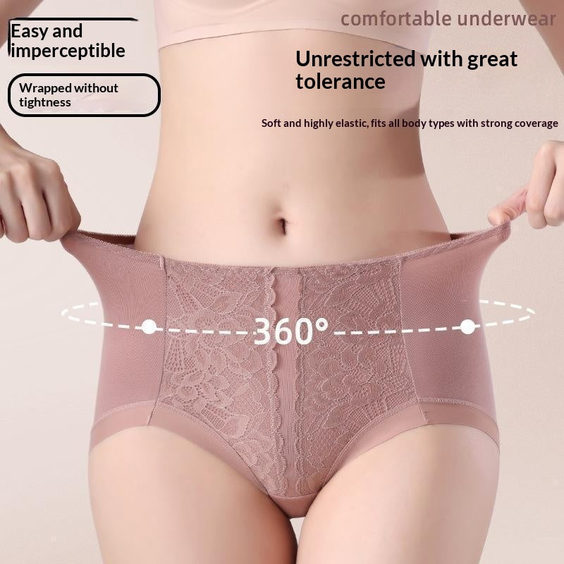 Mid-to-high-rise Tummy-control Lace 50-count Long-staple Cotton Panties For Women