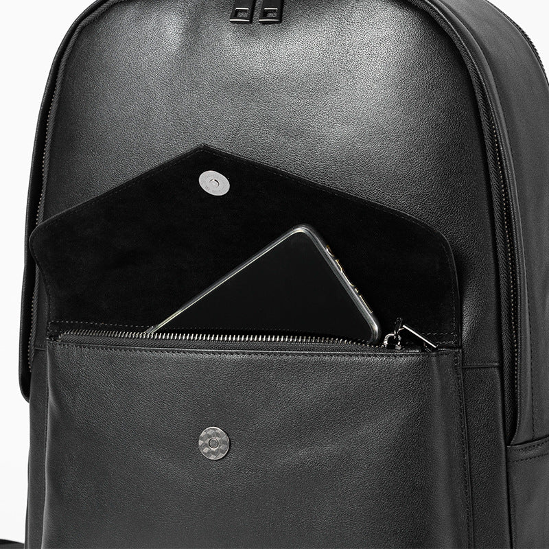 Full-grain Leather Backpack With Large Capacity For Laptops
