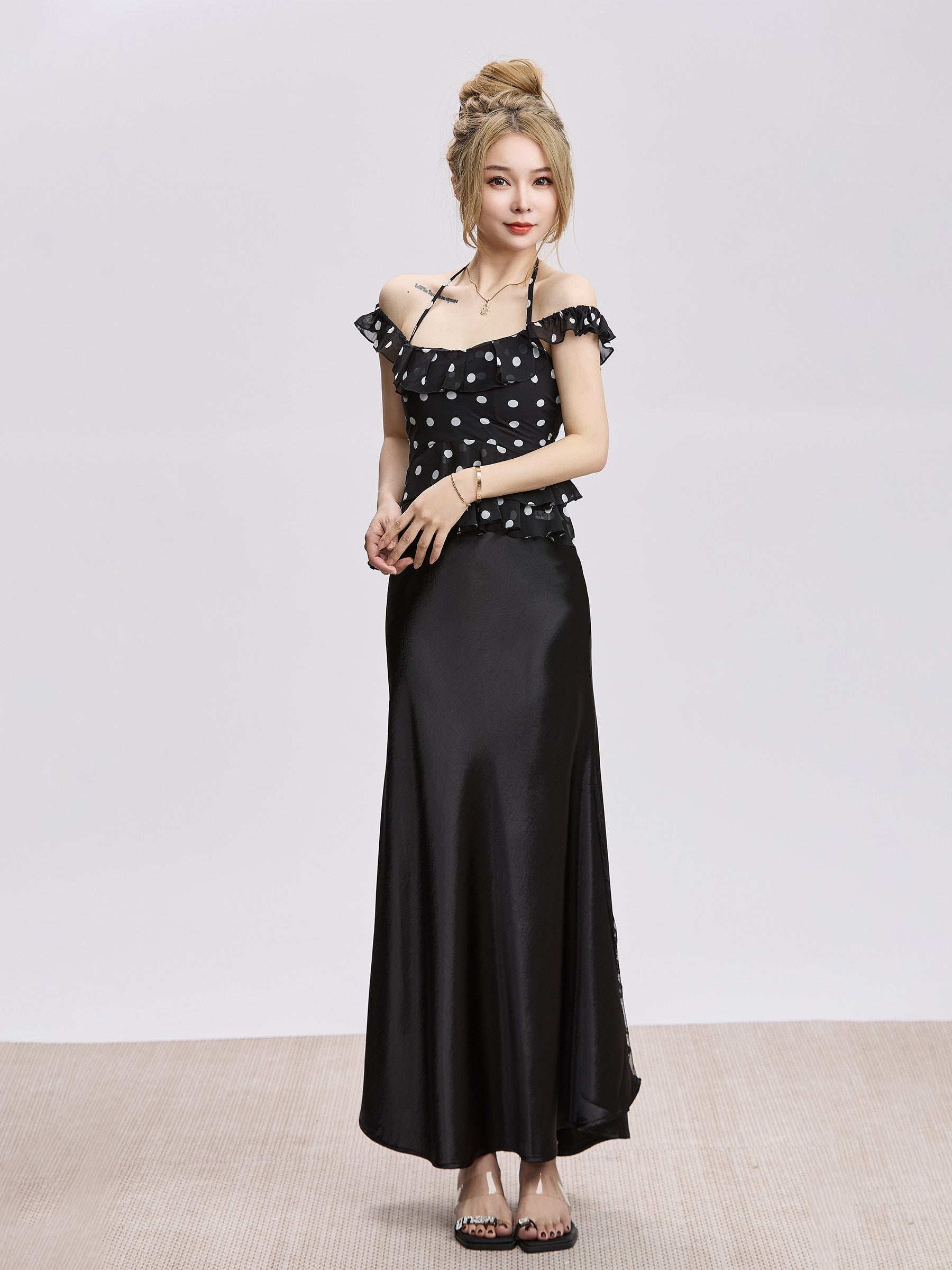 Spicy Girl Sexy Halter-Neck Polka-Dot Chiffon Blouse