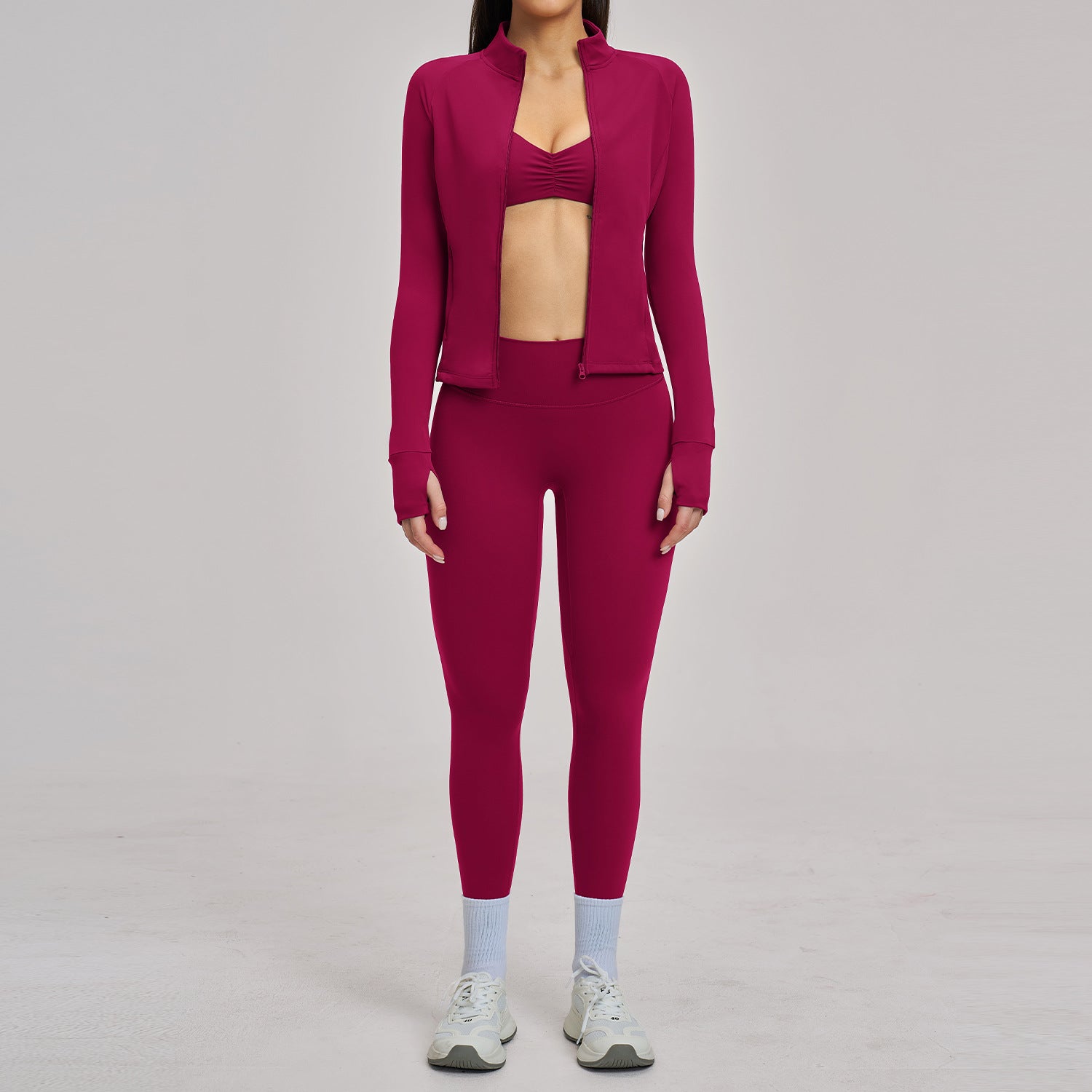 Brushed Zipper Casual Set For Women