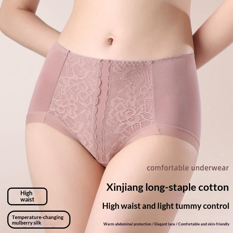 Mid-to-high-rise Tummy-control Lace 50-count Long-staple Cotton Panties For Women