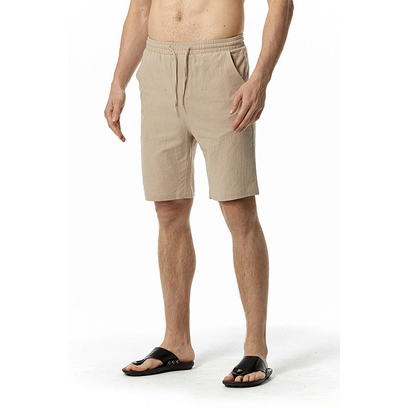 Men's Solid Color Cotton And Linen Casual Beach Pants