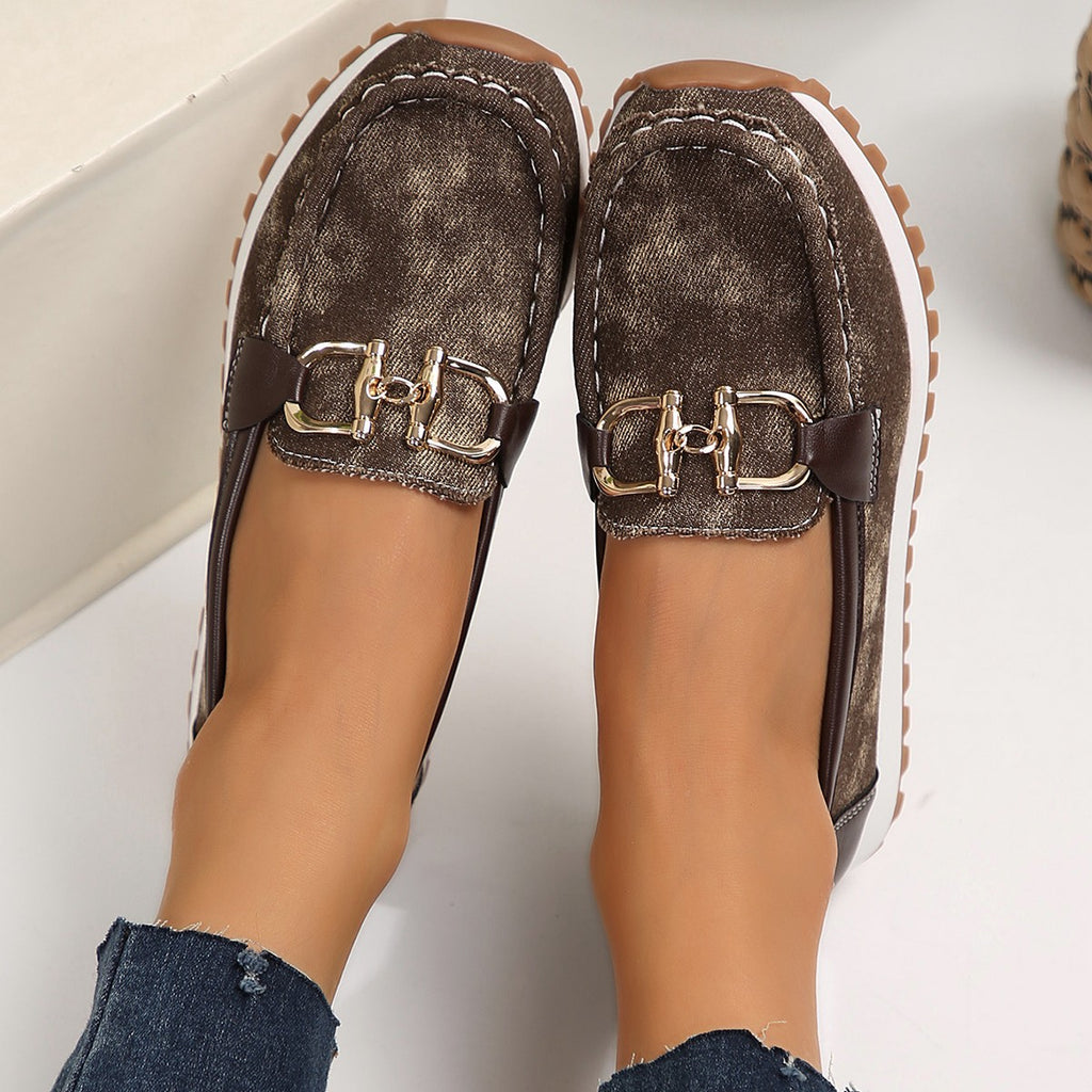Plus-size Metal-buckle Chunky-soled Casual Shoes