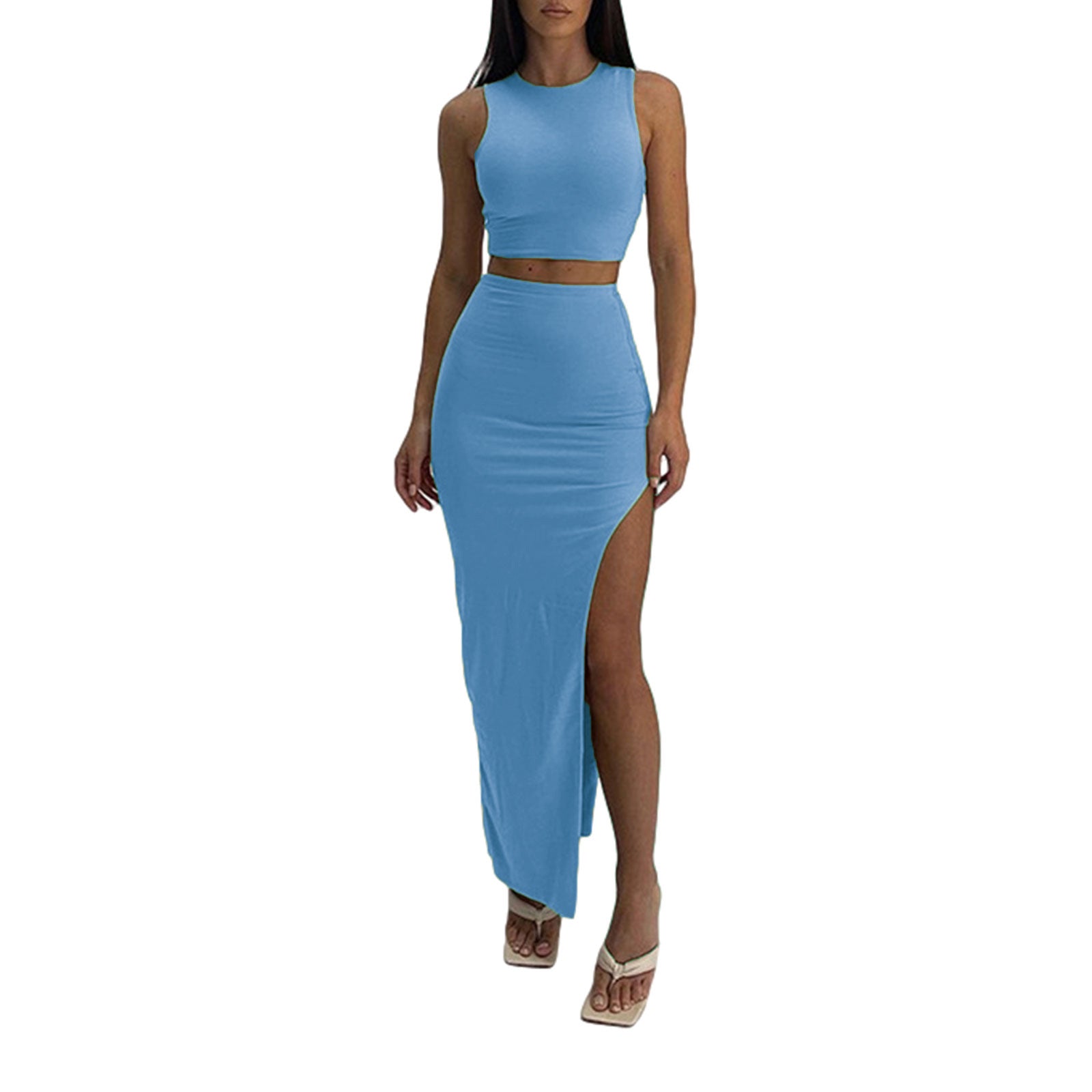 High-waisted Figure-flattering Side-split Skirt In A Casual JapaneseKorean Style