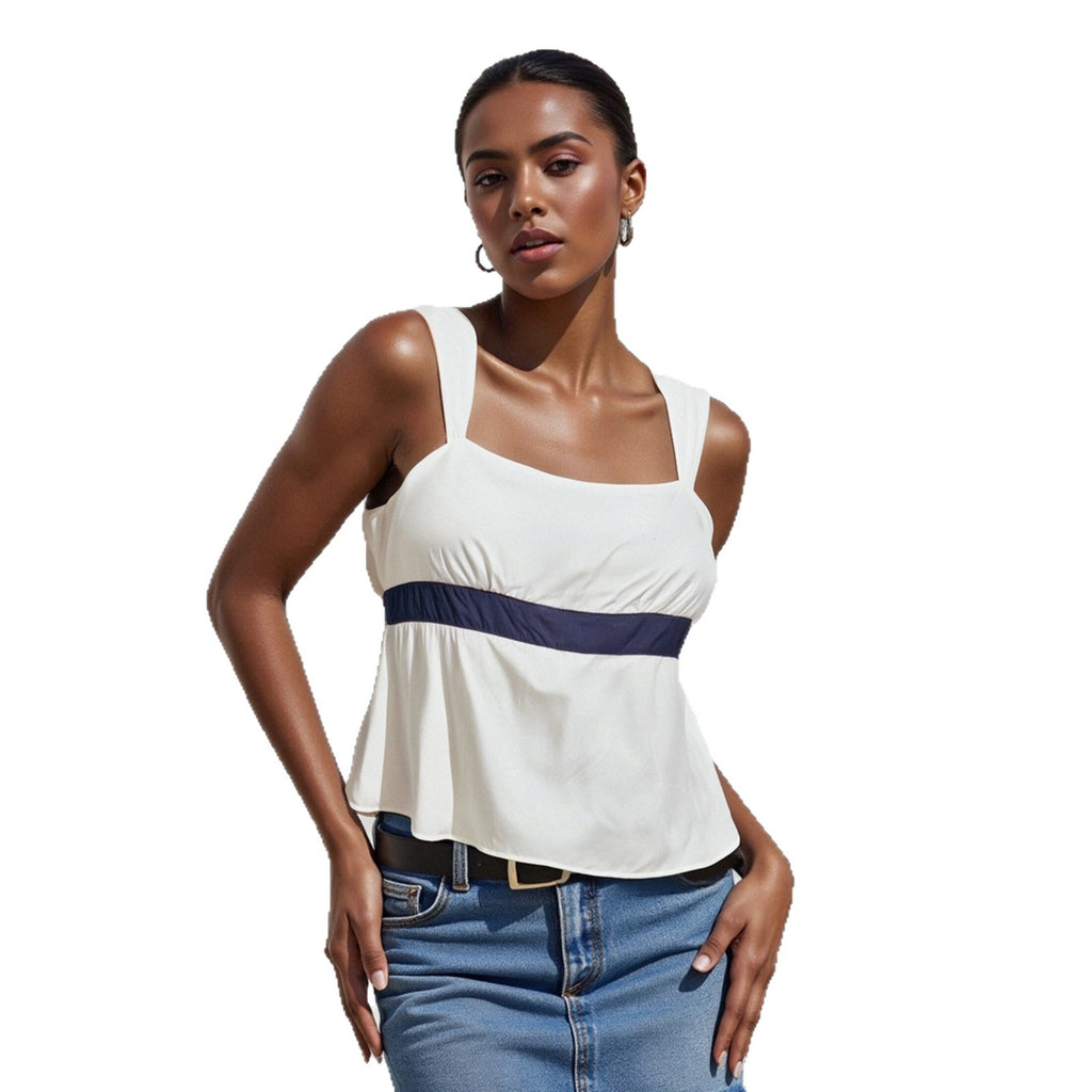 Summer Color Block Sleeveless Cropped Top Women