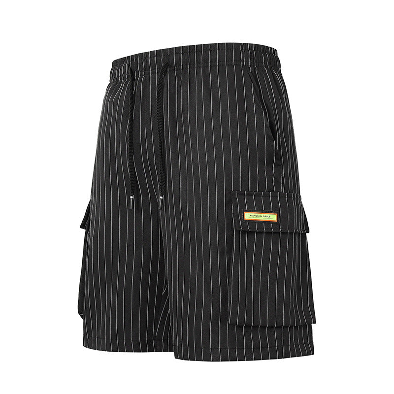 Chinese Style Summer Striped Casual Shorts Men's Loose Straight Beach Pants Shorts