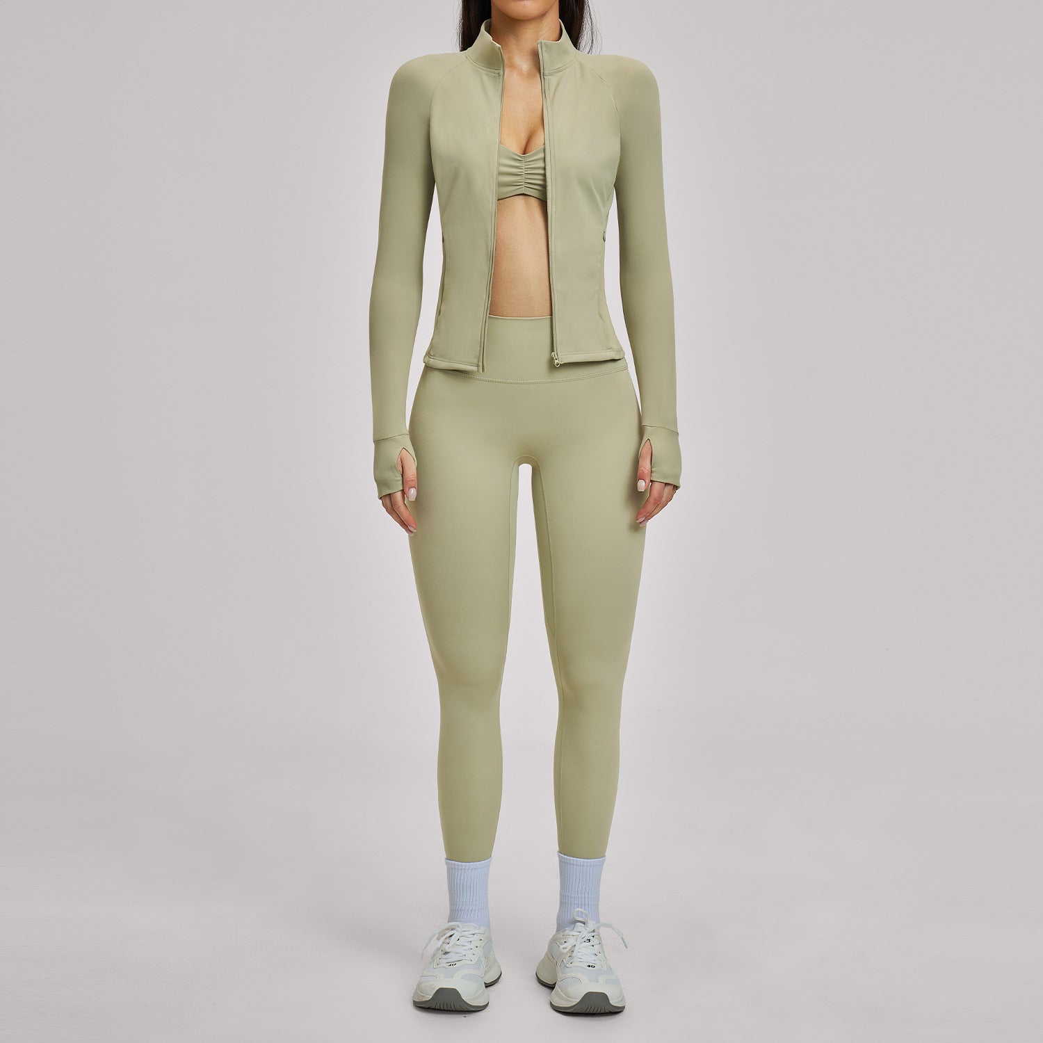 Brushed Zipper Casual Set For Women