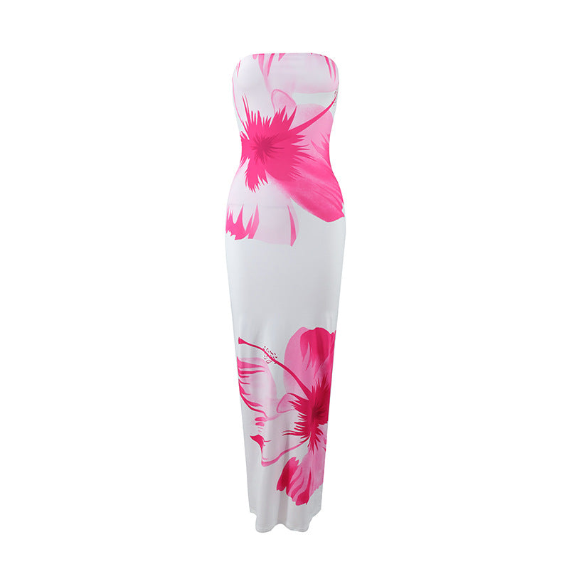 Womens Casual All-Match Fashionable Elegant Sexy Tube Dress Slim-Fit Long Dress