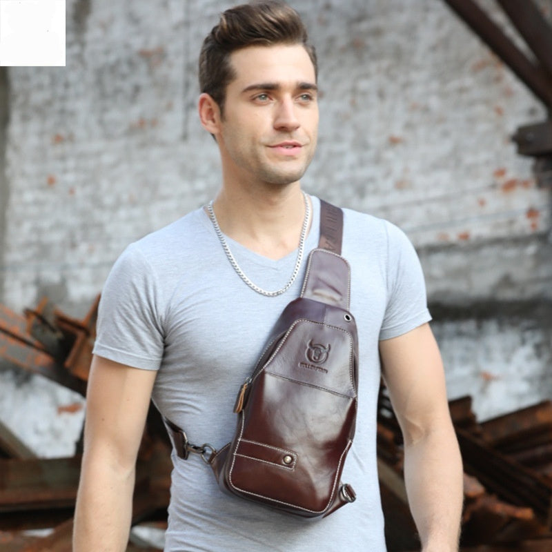 Mens Casual Crossbody Shoulder Bag Made From Full-Grain Leather