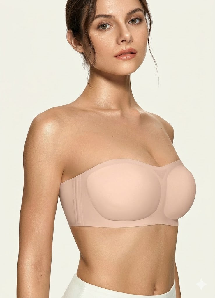 Womens Strapless Bras Push Up Bandeau Bra Non Slip Wireless Supportive Padded Bras Seamless Comfortable Tube Bra
