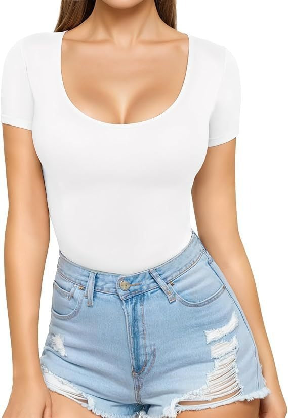 Crew-neck Short-sleeve Slim-fit Pullover T-shirt Slim Top