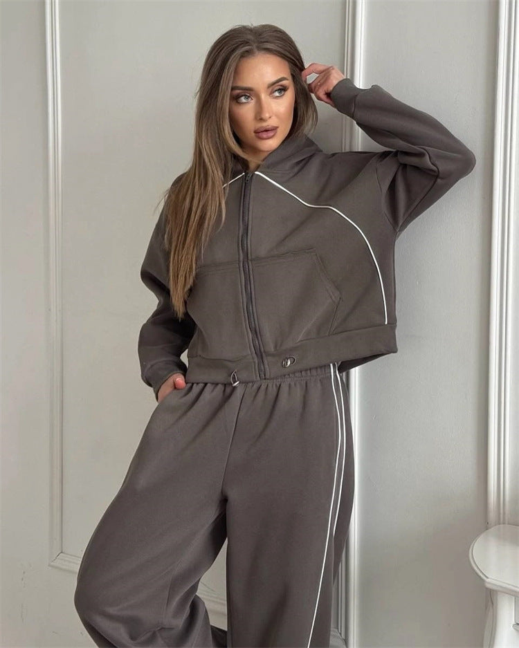Women's Sportswear Set Solid Color Cardigan Set