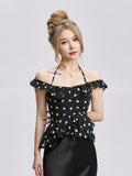 Spicy Girl Sexy Halter-Neck Polka-Dot Chiffon Blouse