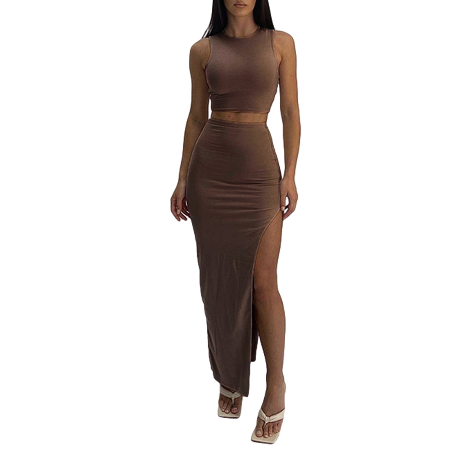 High-waisted Figure-flattering Side-split Skirt In A Casual JapaneseKorean Style