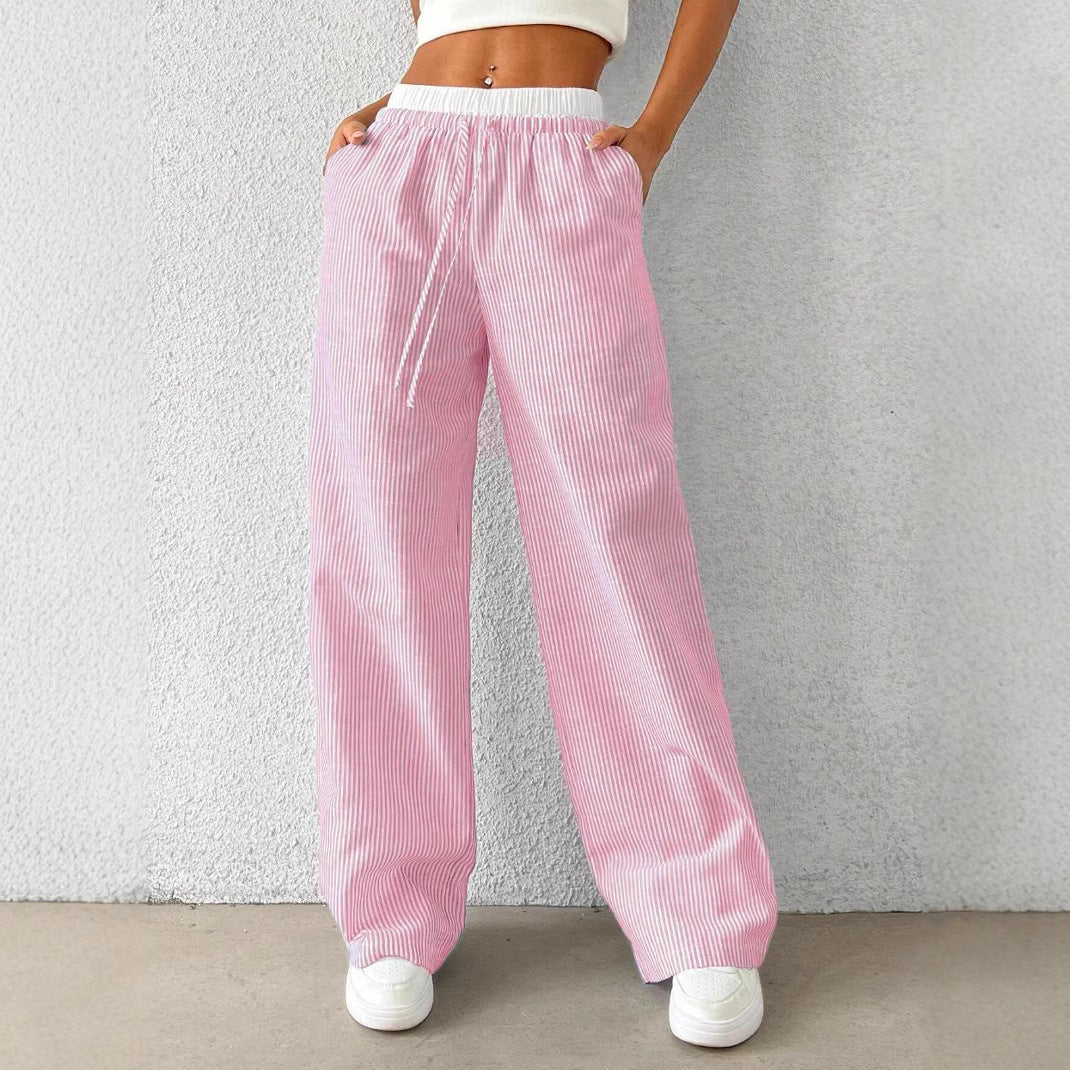 Casual Fashion Womens Striped Wide-Leg Floor-Length Pants