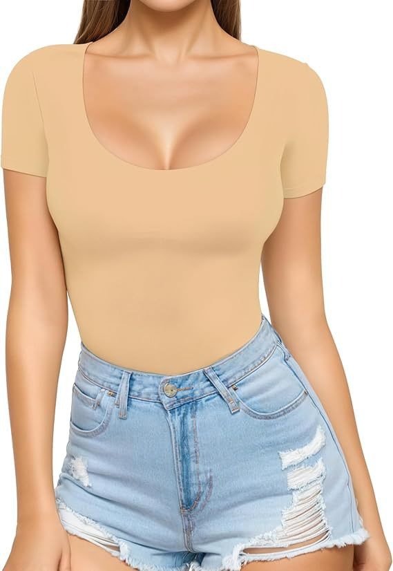 Crew-neck Short-sleeve Slim-fit Pullover T-shirt Slim Top