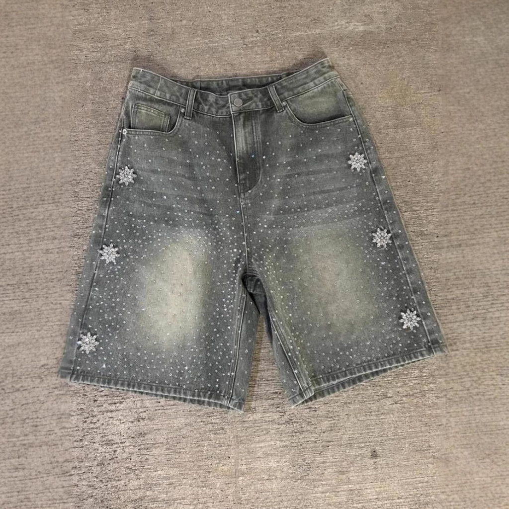 Hot Drilling Washed Denim Shorts