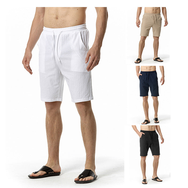 Men's Solid Color Cotton And Linen Casual Beach Pants