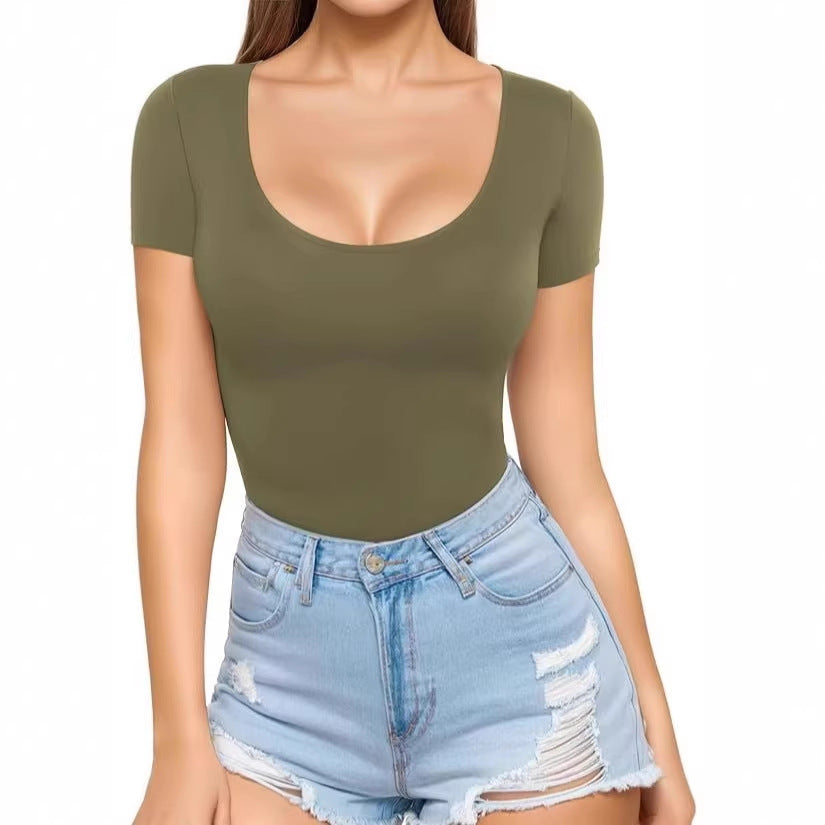 Crew-neck Short-sleeve Slim-fit Pullover T-shirt Slim Top
