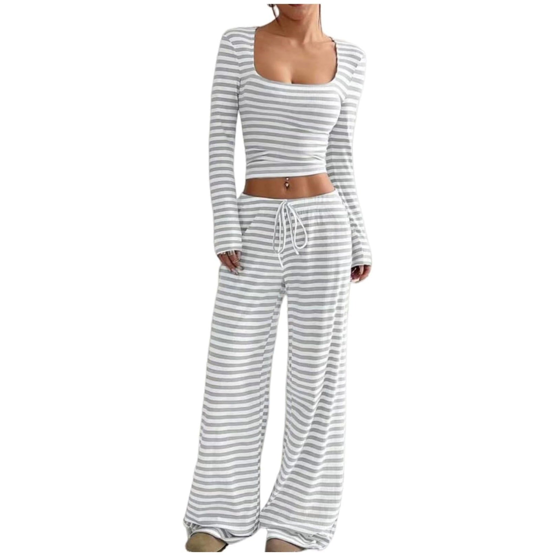 Womens Striped High-Waist Slimming Wide-Leg Pants