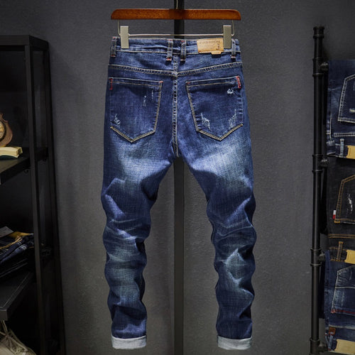Cross-border Stretch Jeans Men's Ripped Casual Slim Fit Skinny Denim Pants