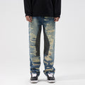 Washed Printed Straight Personality Street Fashionable Denim Trousers