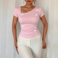 Summer T-shirt With A Bow Accent And Slanted Neckline