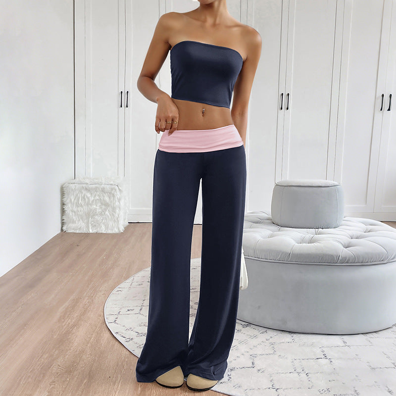 New Sweet And Cool Casual Two-piece Contrast-color Lounge Pants Set