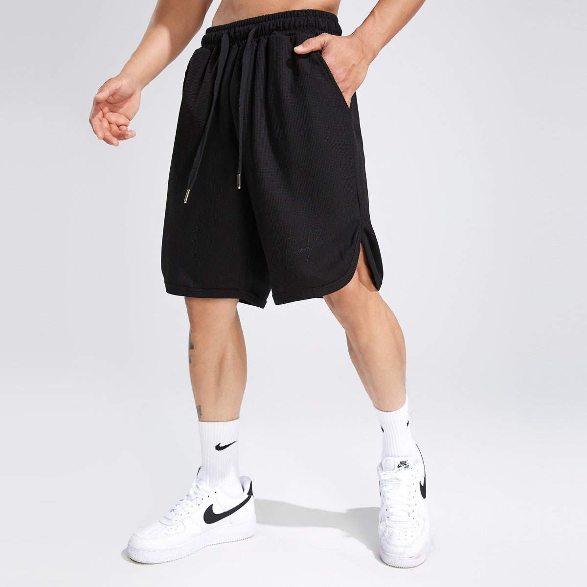 Men's Shorts Waffle American Solid Color Running Fitness Sports Casual Shorts