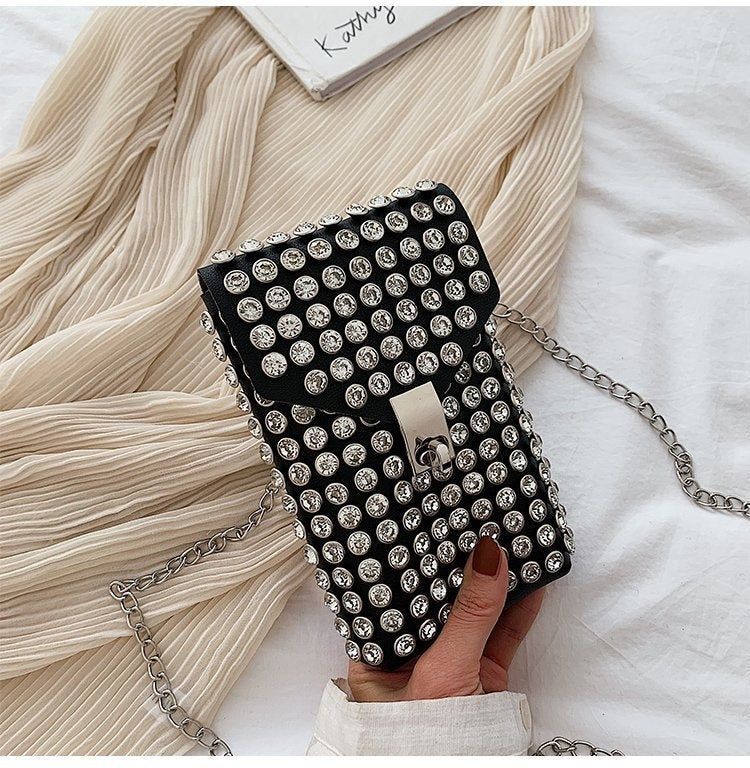 Mini Phone Vintage Diamond Encrusted Design Womens Shoulder Or Crossbody Bag