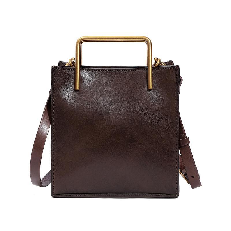 Vintage Womens Small Square Bag Made From Full-Grain Vegetable-Tanned Leather